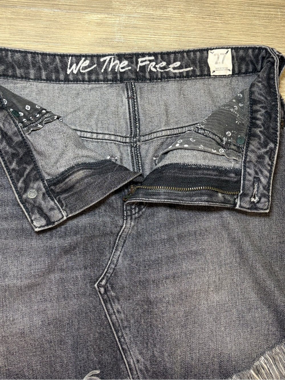 We the Free Bailey Fringe Denim Mini Skirt in Western Washed Black size 27 - Picture 5 of 8